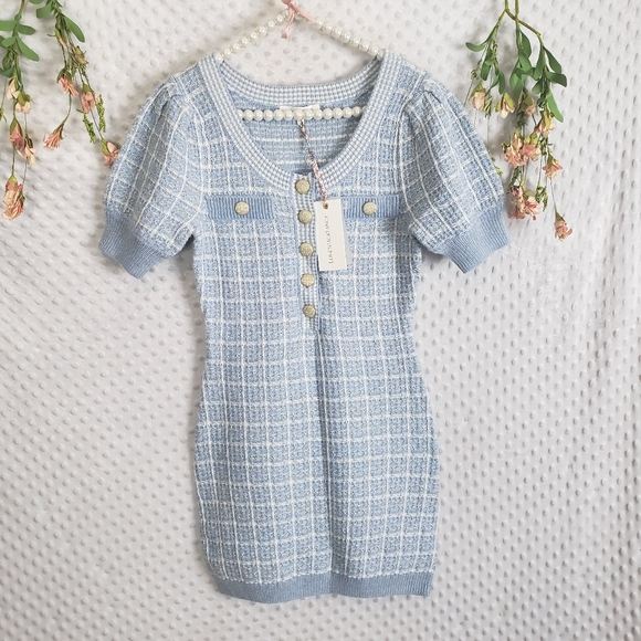 NWT Loveshackfancy Sailor Mini Dress Babybell Blue Size Small Tweed - Picture 7 of 11